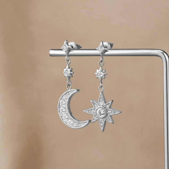 Pendientes plateados Luna & Estrella de cristal