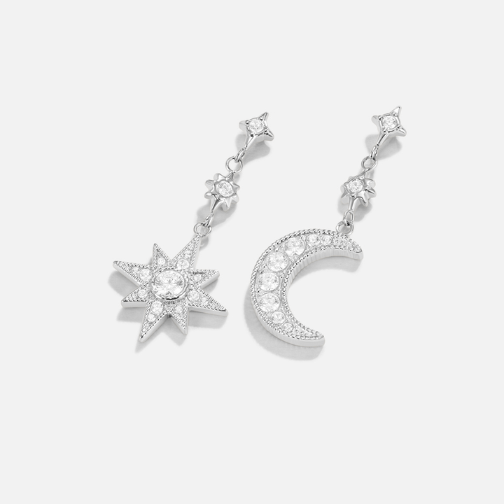 Pendientes plateados Luna & Estrella de cristal