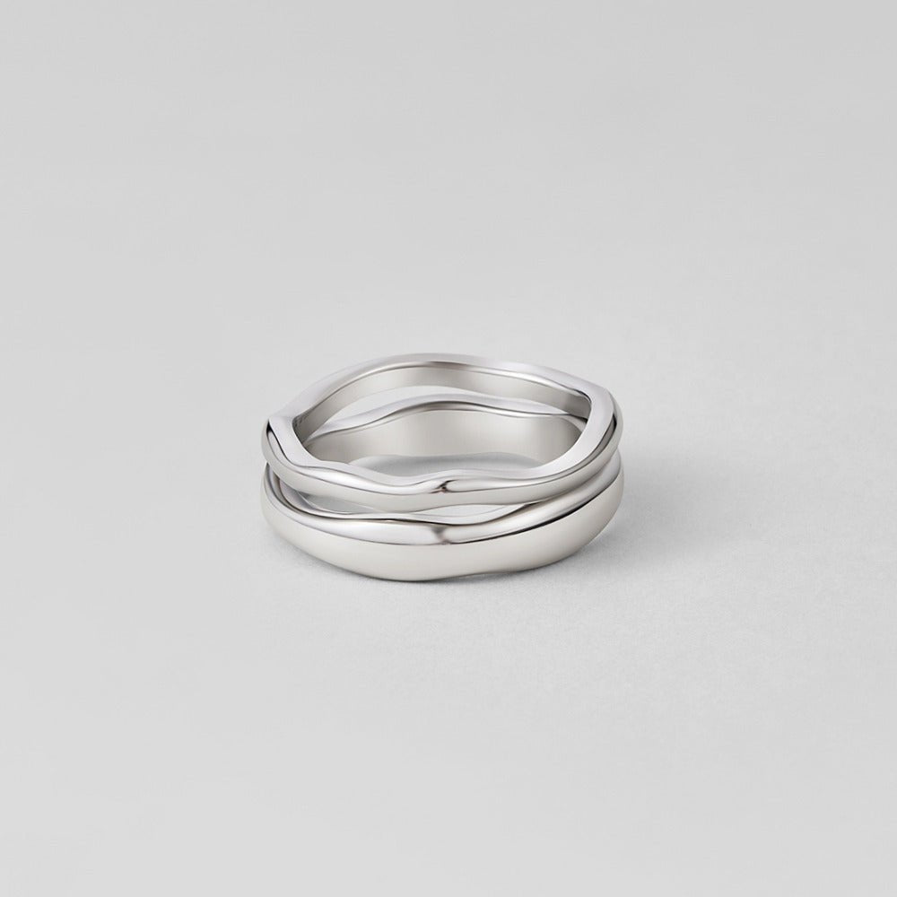 Anillo plateado set Madison ondulado
