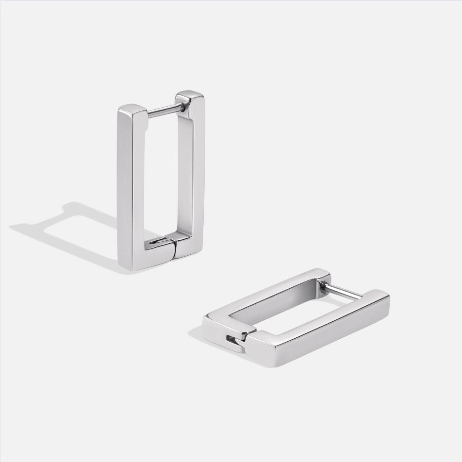 Pendientes plateados rectangulares