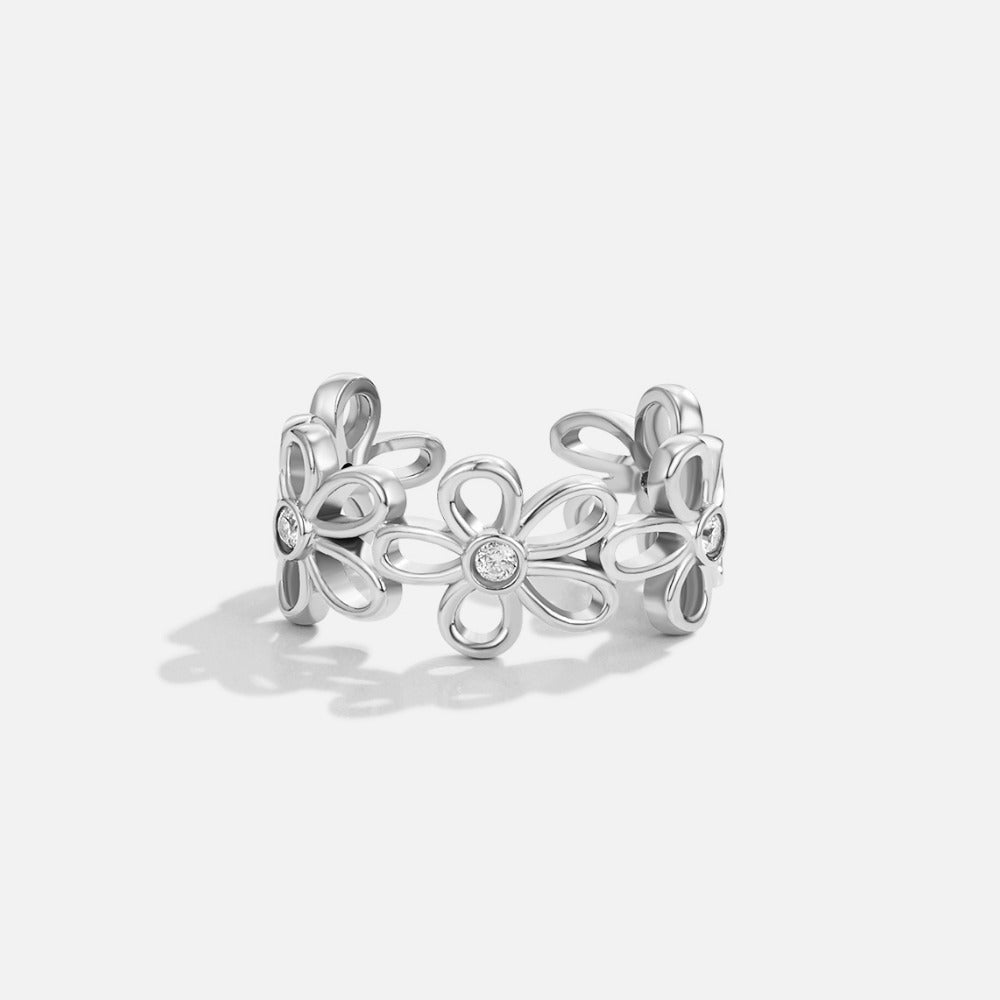 Anillo plateado infinito flores