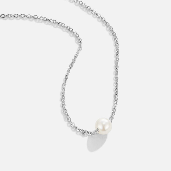Collar plateado Solitaire con perla
