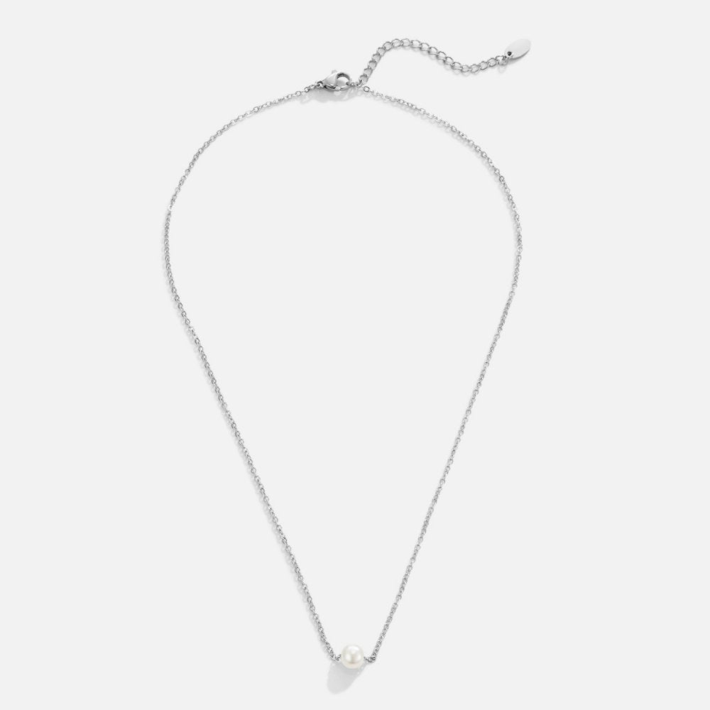 Collar plateado Solitaire con perla