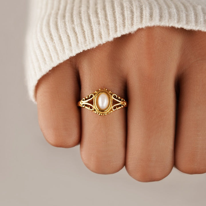 Anillo vintage real perlas