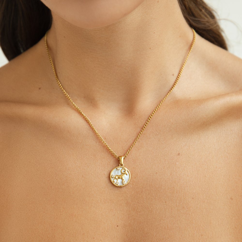 Collar con medallón del zodiaco de concha blanca