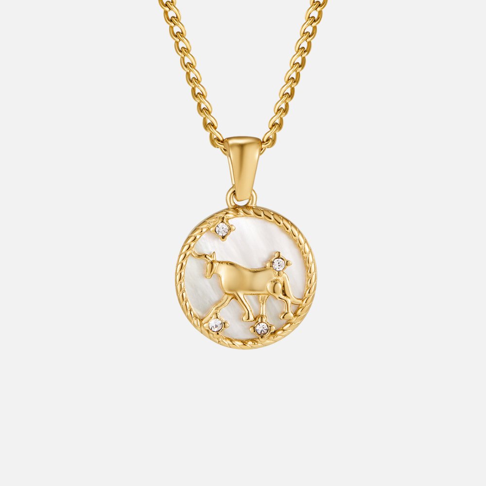 Collar con medallón del zodiaco de concha blanca