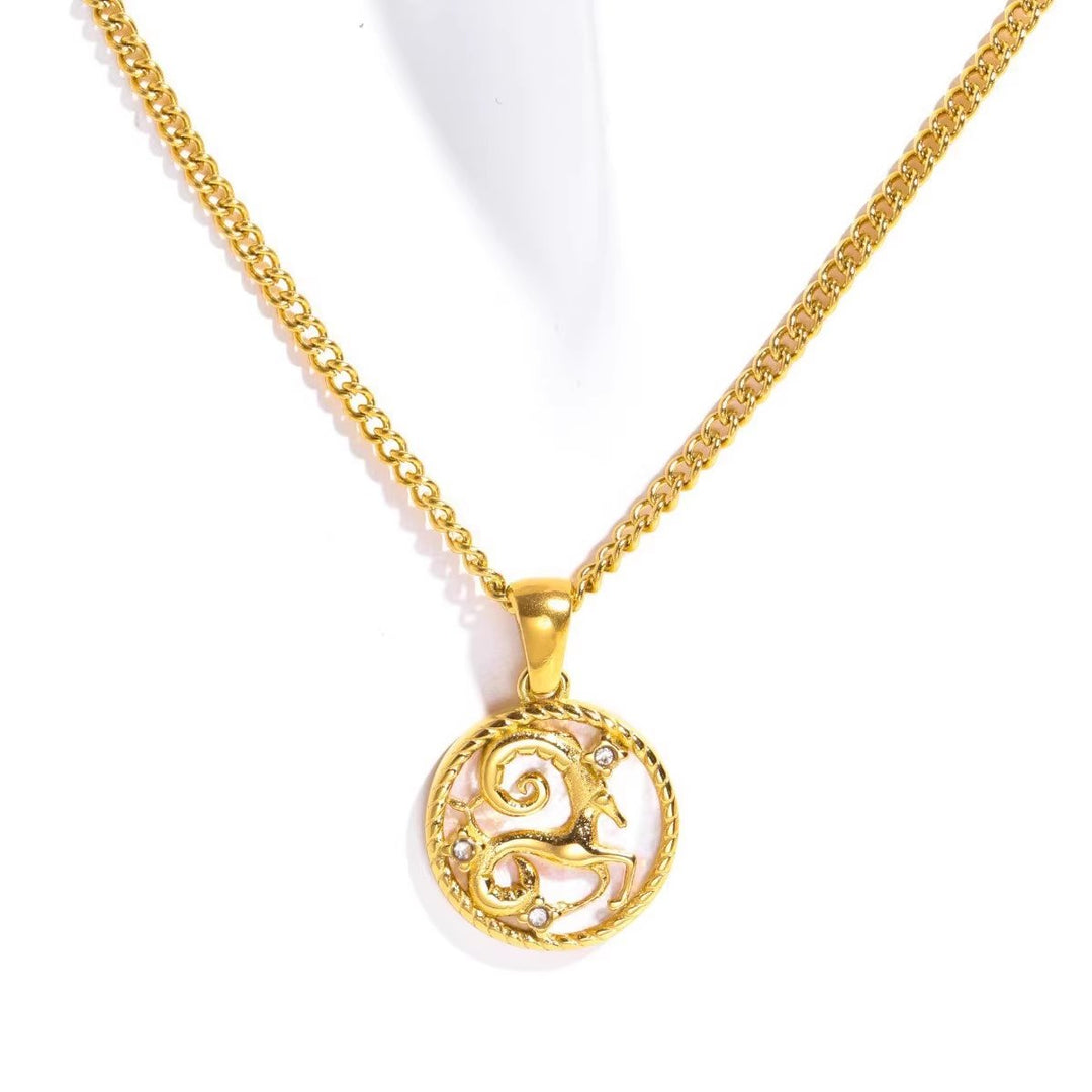 Collar con medallón del zodiaco de concha blanca