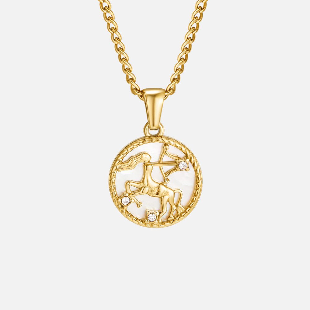 Collar con medallón del zodiaco de concha blanca