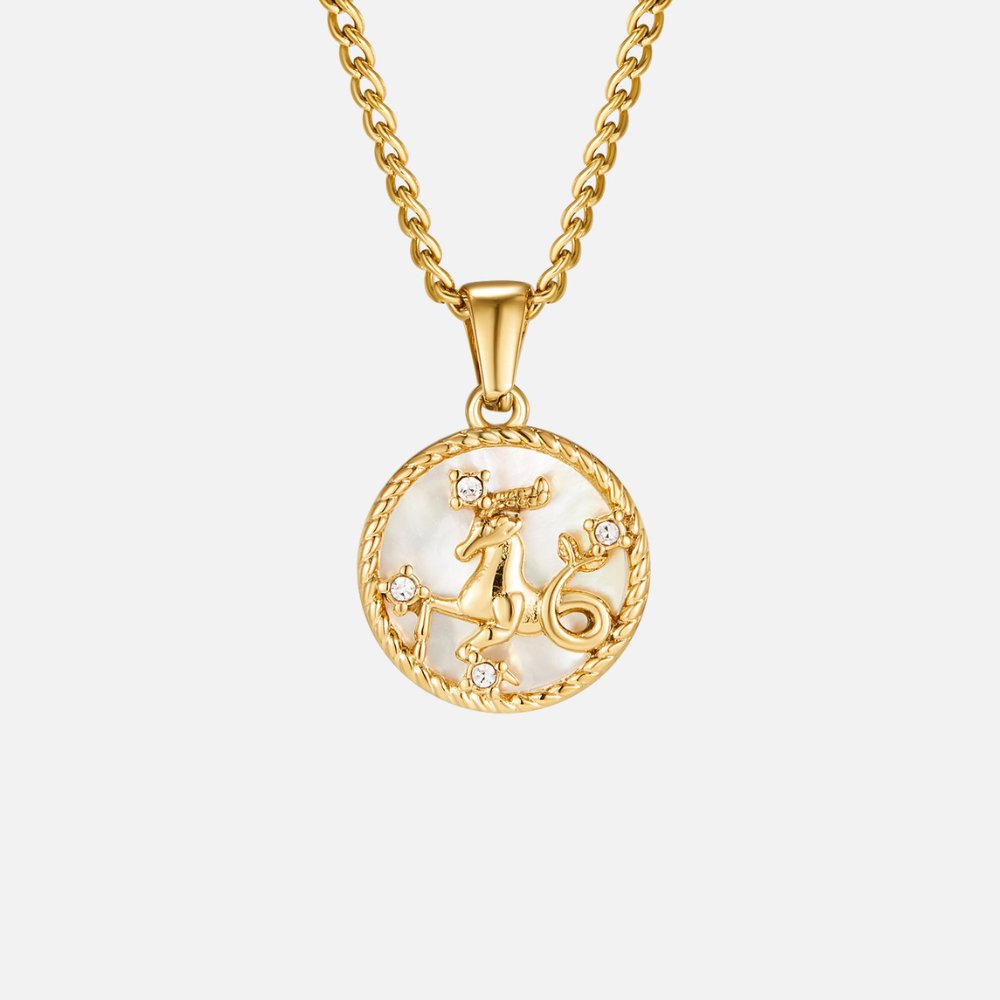 Collar con medallón del zodiaco de concha blanca