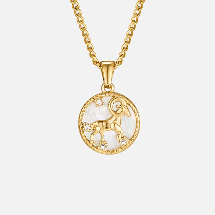 Collar con medallón del zodiaco de concha blanca