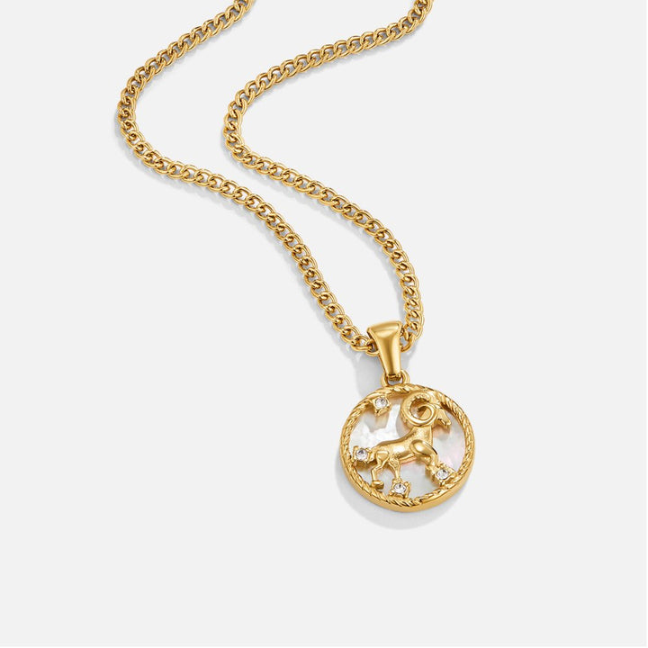 Collar con medallón del zodiaco de concha blanca