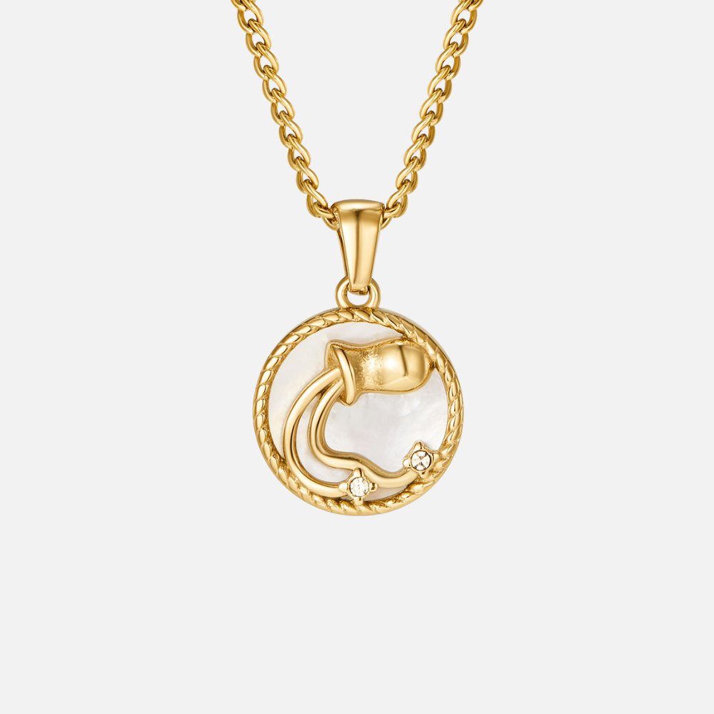 Collar con medallón del zodiaco de concha blanca