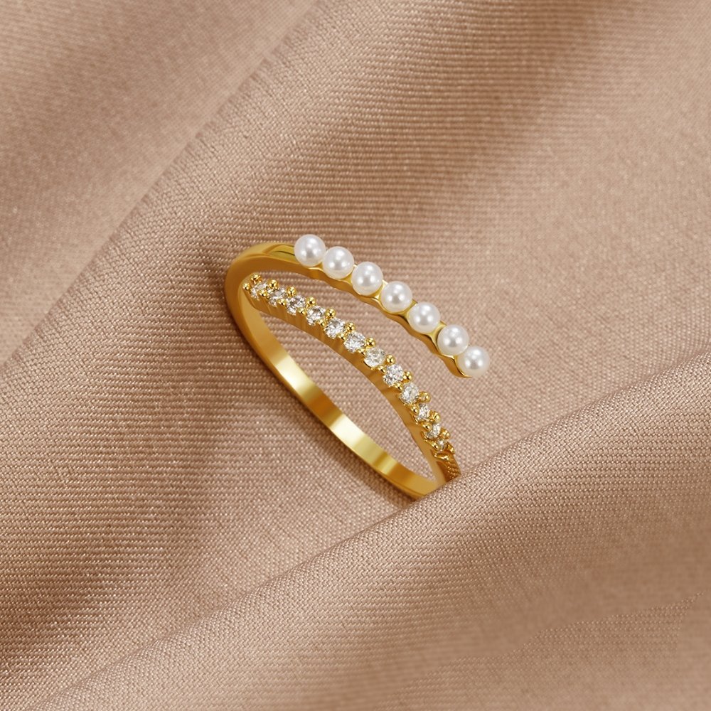 Anillo enlacée perlas y cristal