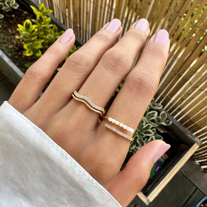 Anillo enlacée perlas y cristal